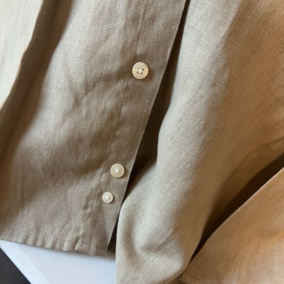 Preswick & Moore Button Up Dress Shirt Mens Sz XL Khaki Linen Blend Corp Church - Picture 6 of 9